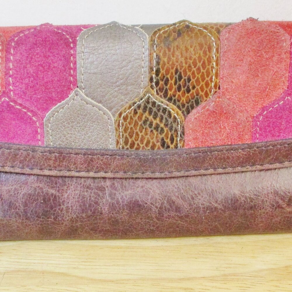 RARE! Fossil Fifty-Four Multicolor Patchwork Leather&Suede Envelope Style Wallet